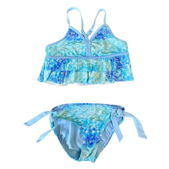 JUSTICE Mermaid Bikini Swimsuit Girls 8 Ruffled Two Piece Bathing Suit Bathers - Picture 1 of 11